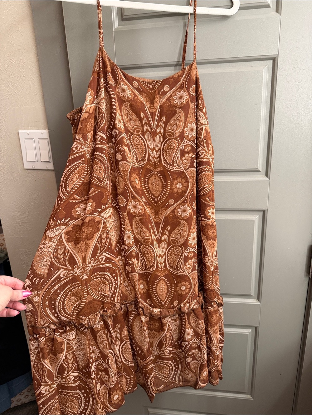 Brown/tan  Paisley Spaghetti Strap Dress